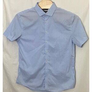 JOE Abboud Button Up‎ Shirt Mens XL Tall Neck 18 Blue Stretch Slim Chill Brrr